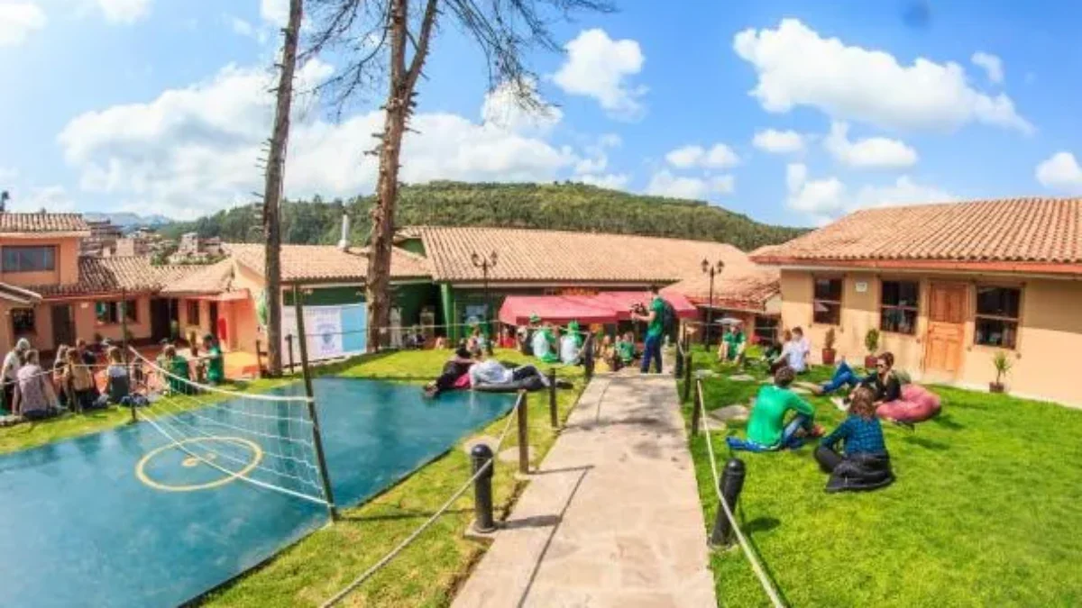 Editorial image of an accommodation courtyard and garden