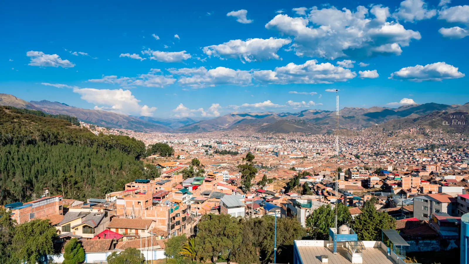 A panorama of Cusco among the Andean mountains