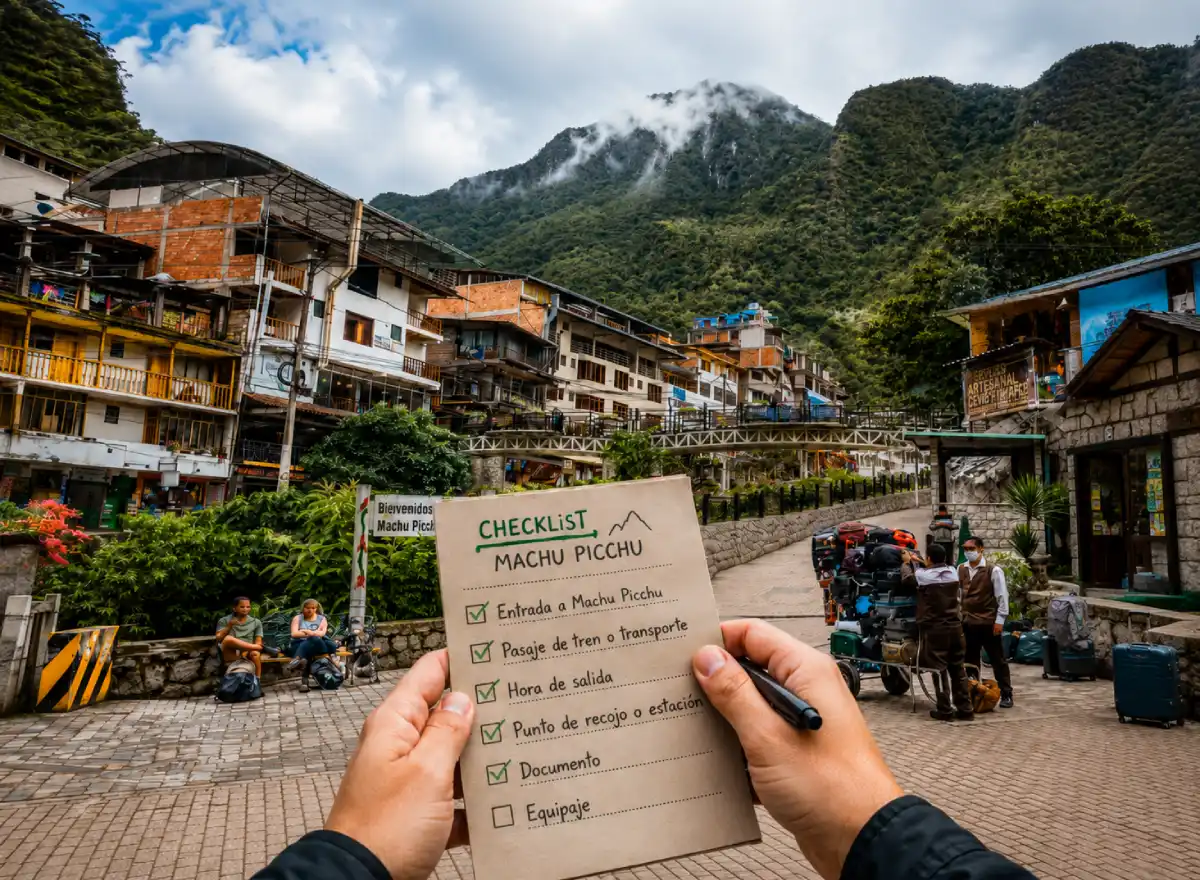 Checklist for planning how many days in Cusco before Machu Picchu, including entrance, train, schedule, station, and luggage.