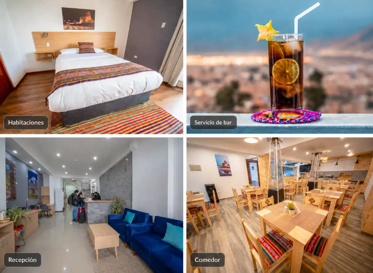 Ayni Cusco Hotel services for travelers deciding how many days to spend in Cusco before Machu Picchu, with a room, reception, and dining area.