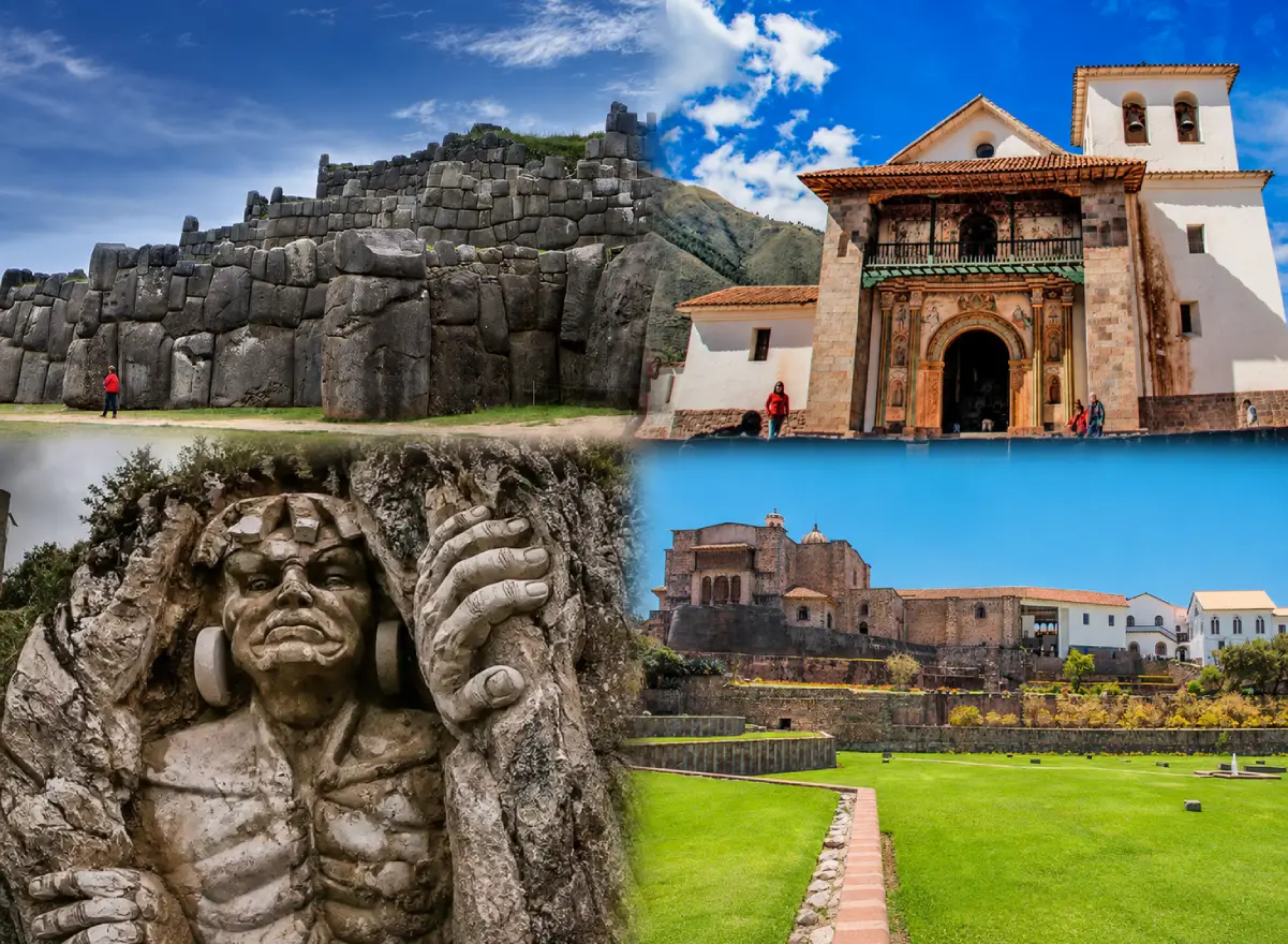 Collage of attractions near a Cusco hotel for a city tour and South Valley itinerary.